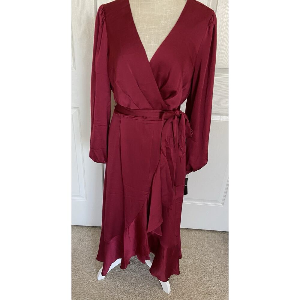 NEW! Tahari ASL Burgundy Surplice Midi Dress/ Size 10/ MSRP $129 - Picture 2 of 6